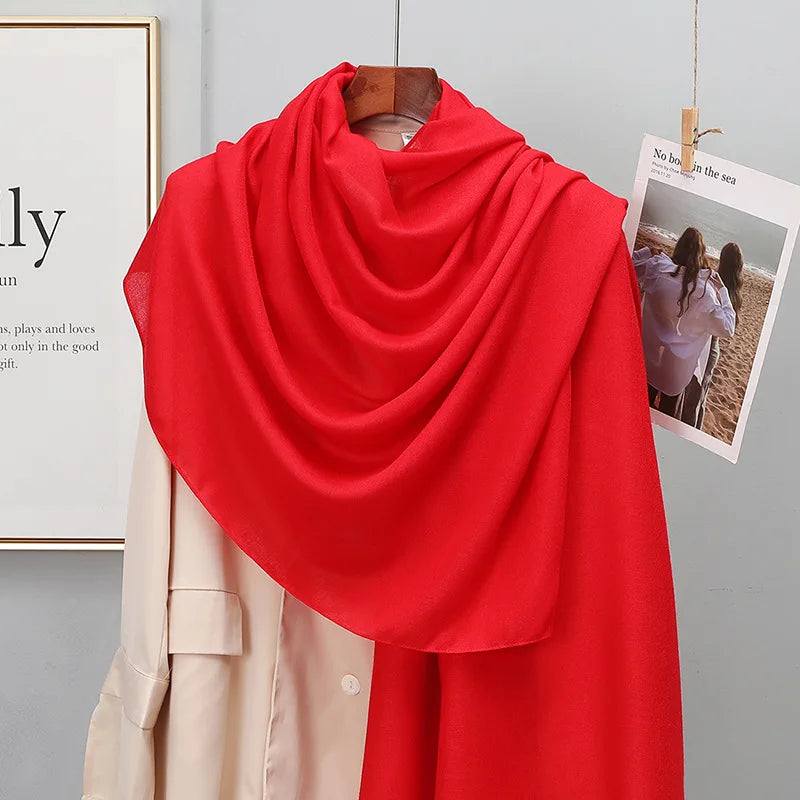 Plain Stripe Cotton Scarf for Women Winter Warm Tassel Linen Pashmina Scarves Hijab Lady Foulard Shawls Wraps Female Bandana New