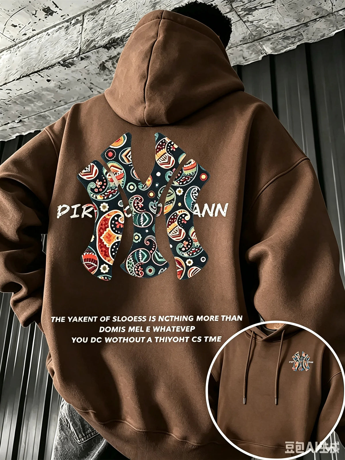 Men's Fall-winter Hooded Sweatshirt Outdoor Are Warm Comfort Walnut Flower NY Letter Double-sided Print Loose Fleece Streetwear