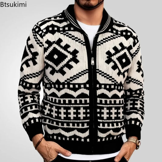 New 2025 Autumn Winter Men's Warm Cardigan Sweater Harajuku Cartoon Knitted Sweater Pullover Hip Hop Casual Knitwear Male Tops