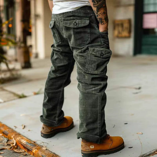 2025 Spring Summer Stylish Straight Cargo Pants Men Casual Texture Corduroy Trousers For Men Daily Leisure Loose Pant Streetwear