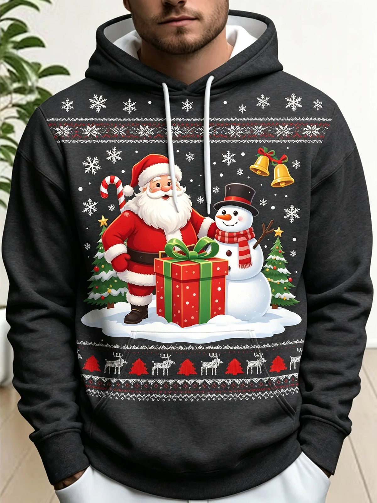 2026 Men Thin Sweatshirt Autumn Winter Hoodie Xmas Santa Snowman Mountain Graphic Print Long Sleeve Male Tops Men's Clothes