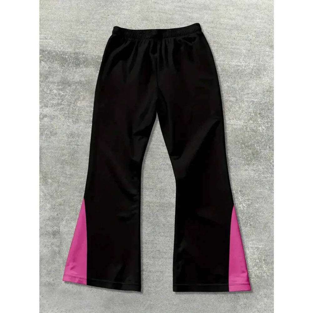 Men's Casual Street Style Trendy Cross Print Fashionable Slightly Flared Black and White Color-Block Design Sweatpants Men Pants