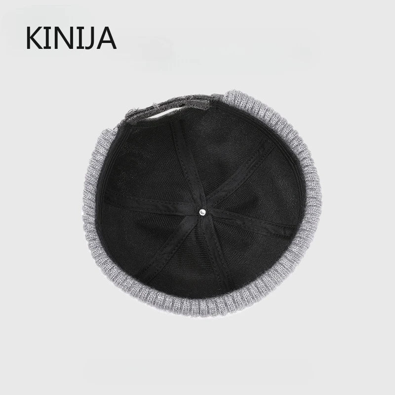 Men's Beanie Cap Knit Hat Boy Skullcap Sailor Cap Cuffs Solid Color Unisex Autumn Warm Cap Korean Version Small Face Cold Hat