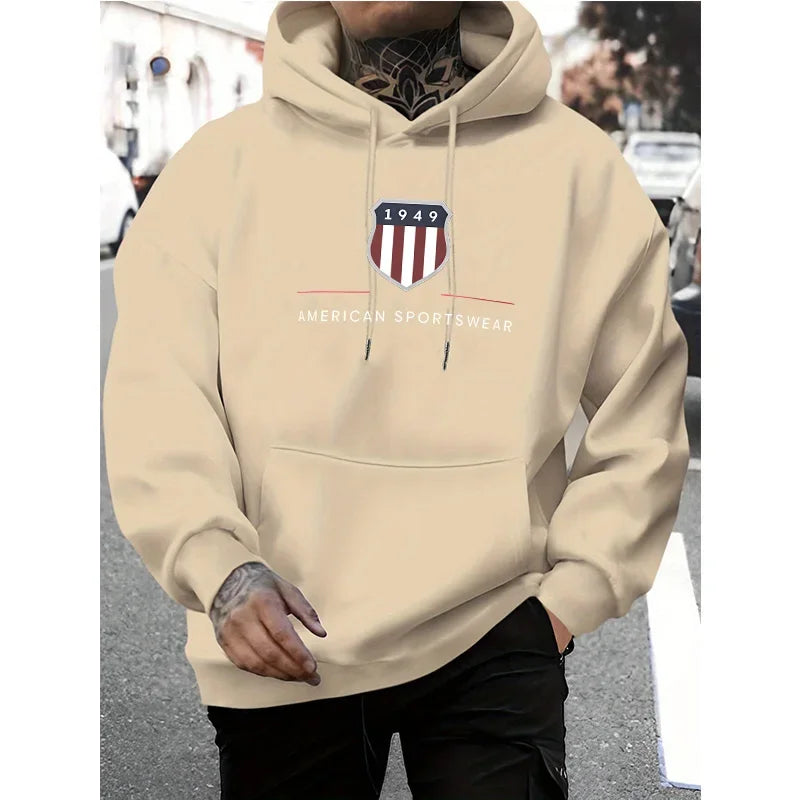 Men's hooded sweatshirt  men's warm sweatshirt  urban fashion  casual  loose  fresh  printed in 1949