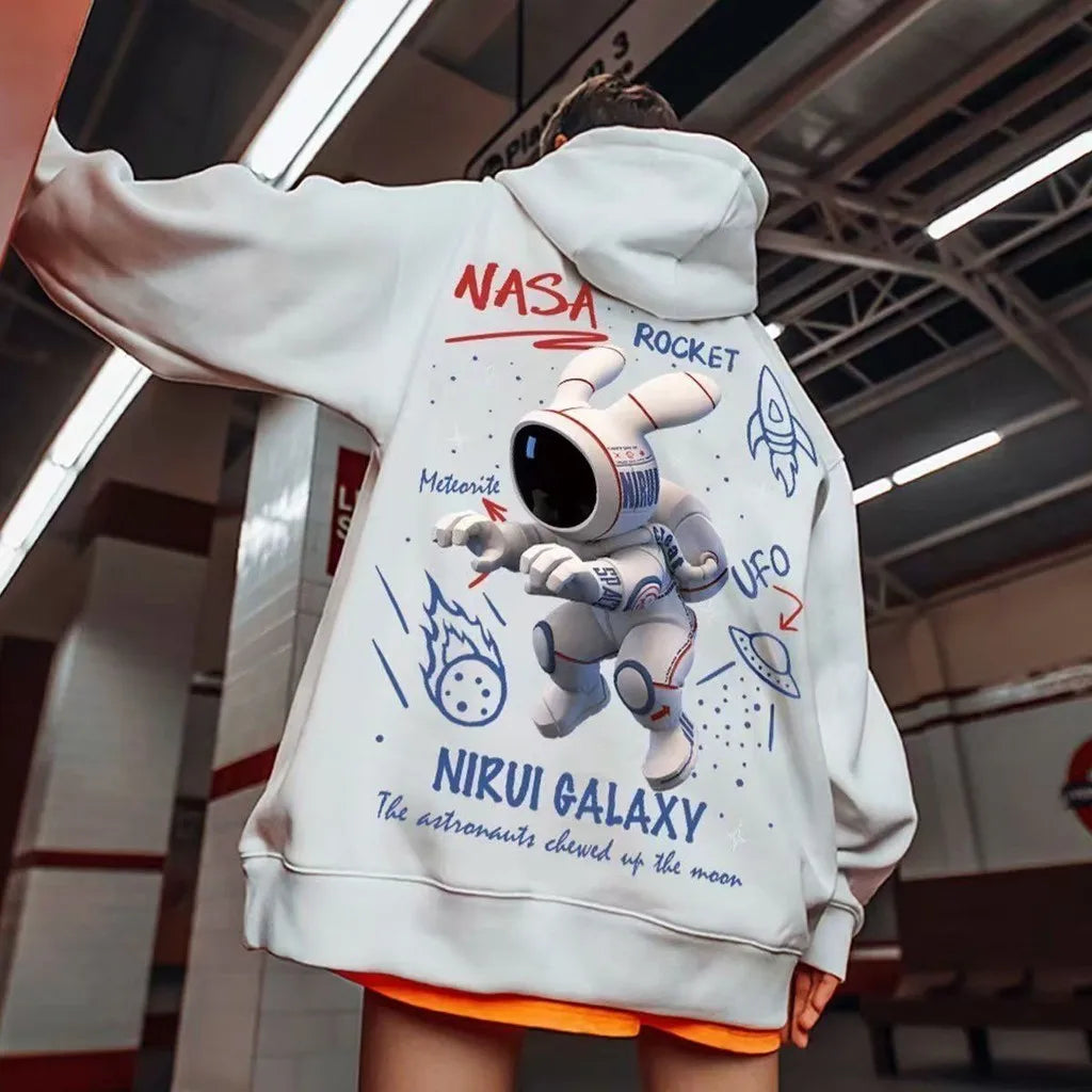 【M-8XL Hoodies】Men Oversized Hoodie Fashion Loose American Trendy and funny space rabbit Print Long Sleeve Couple Clothes