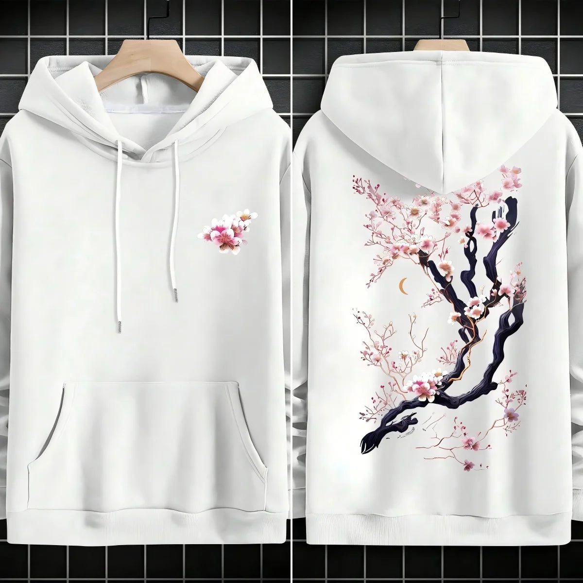 Plum blossoms that can withstand severe cold Print  Mans Retro Loose Hoodie  Fleece Warm Fashion Hoody Unisex Basics Clothing