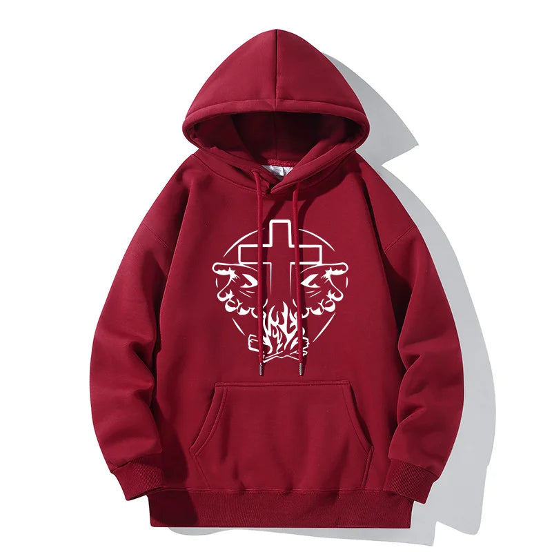 Heavenly Hands Christian Men's Fashion Hoodies Cross Print Black White Jesus Tops Pullover