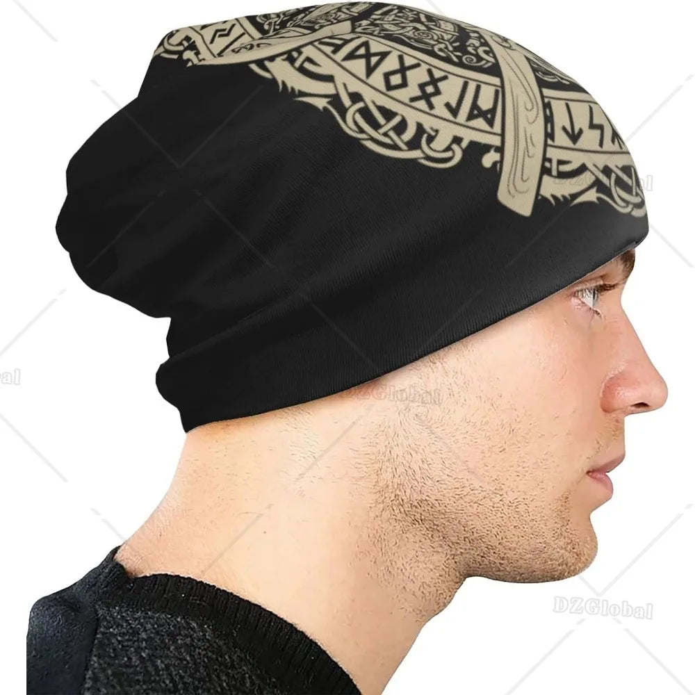 Men's Thin Beanie Caps Norse Rune Knit Hat Lightweight Slouchy Cap Scarf Headwear Autumn Winter Spring Casual Beanies Skull Hats
