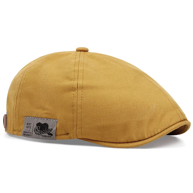 New Men's Vintage Linen Fashion Hip Hop Solid Beret Side Label 1973 Women's Hat Vintage Beanie Crowd Style Sun Beret