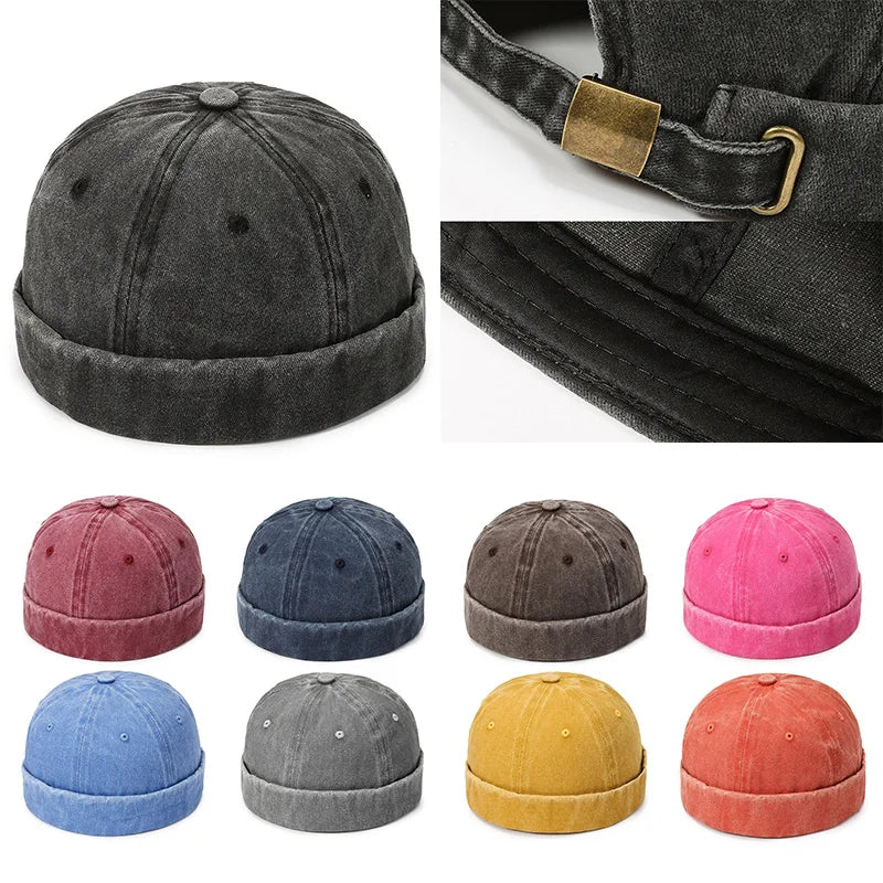 Fashion Denim Docker Cap Brimless Hat Solid Skullcap Solid Color Sailor Cap Beanie Hats Men Women Bucket Cap Adjustable Dad Hat