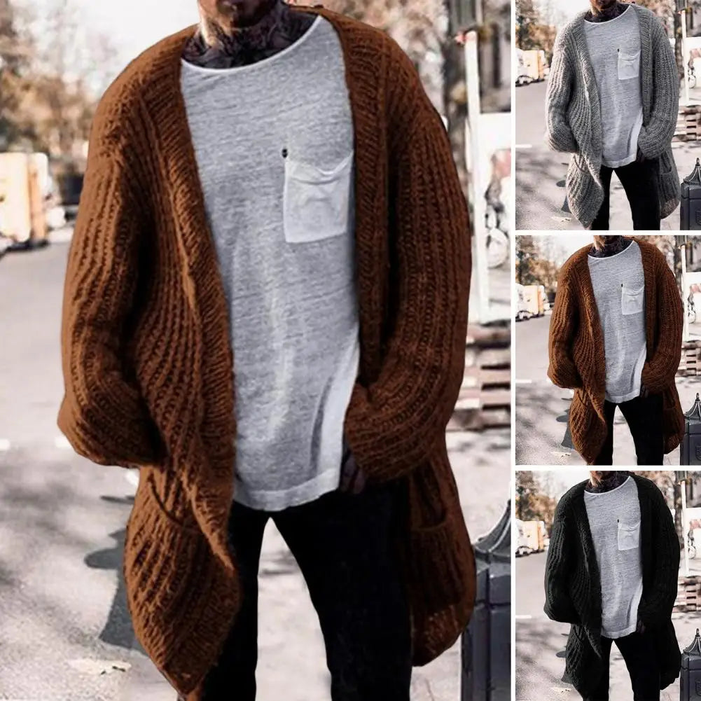 Winter Men's Cardigan Sweater Long Sleeve V Neck Loose Streetwear Knitted Mid Length Coat Men Clothing