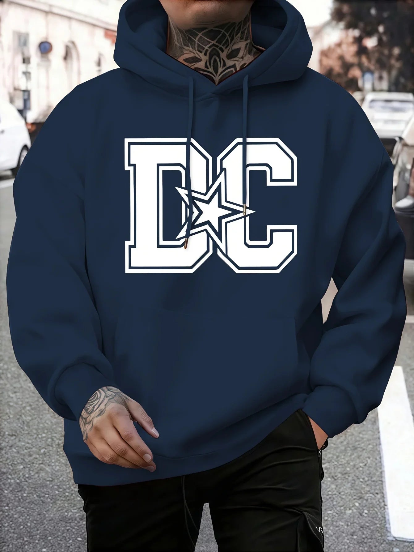 Men's Casual Winter Hooded Sweatshirt - Regular Fit, Machine Washable, Trendy Streetwear Pullover, Comfortable Knit Fabric
