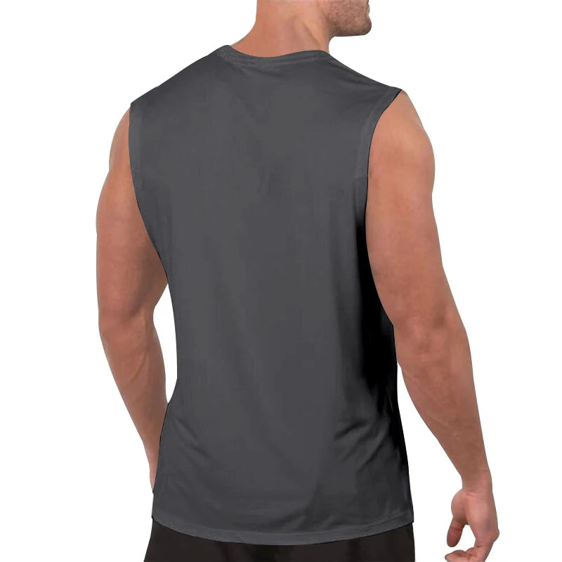 Summer men's solid color V-neck vest casual breathable sleeveless T-shirt vest suitable for fitness and sports