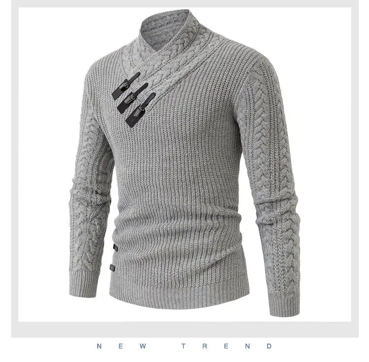 Autumn Winter Long Sleeved Knitted Sweater Men's Retro Solid Color Versatile Knit Pullover Sweaters Social Party Men Clothing