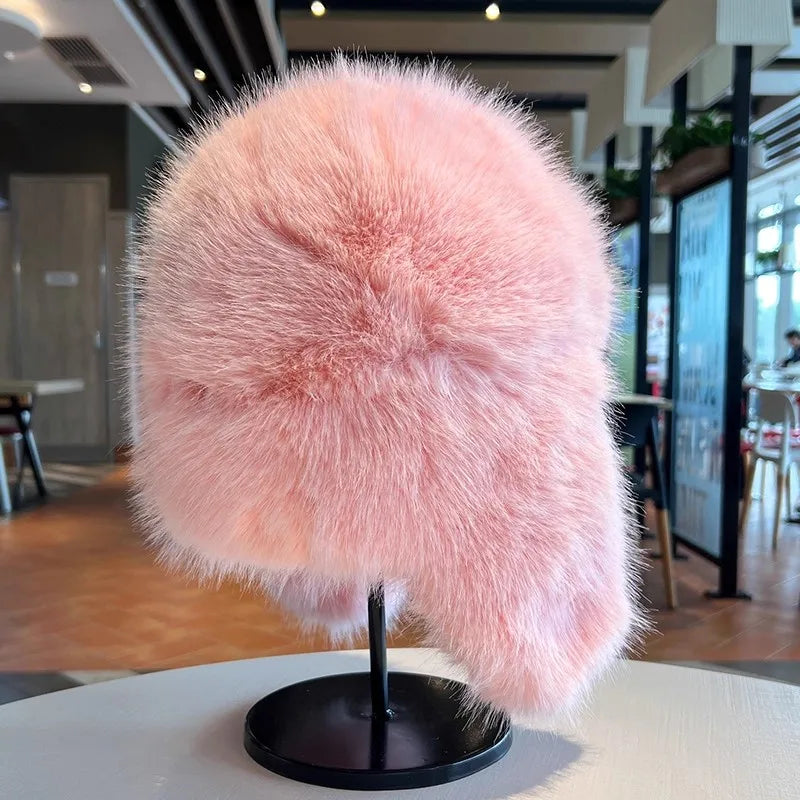 Thicken Winter Faux Fur Mink Plush Lei Feng Hat for Women Outdoor Skiing Cycling Cap Warm Ear Protection Cold Proof Russian Hat