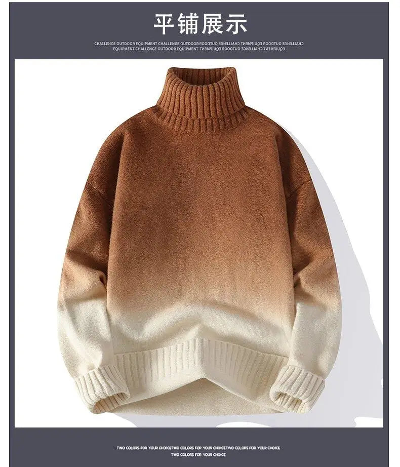 Men Turtleneck Sweater Classic Gradient Knitted Pullover Vintage American Fit Loose Harajuku Men's Knitwear Sweaters Multicolors