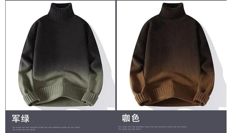 Men Turtleneck Sweater Classic Gradient Knitted Pullover Vintage American Fit Loose Harajuku Men's Knitwear Sweaters Multicolors