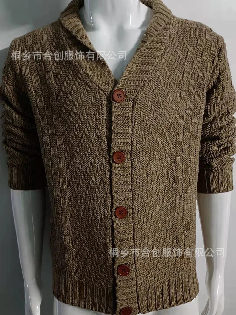 New Style Solid Color Sweater for Men in Autumn and Winter Retro Lapel, Knitted Long-sleeved Cardigan Sweater Coat S-3XL