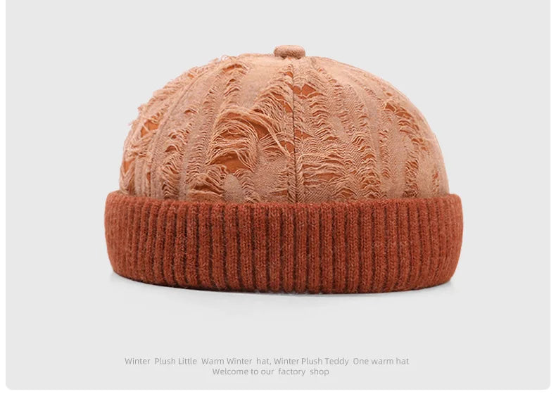 Men's Beanie Cap Knit Hat Boy Skullcap Sailor Cap Cuffs Solid Color Unisex Autumn Warm Cap Korean Version Small Face Cold Hat