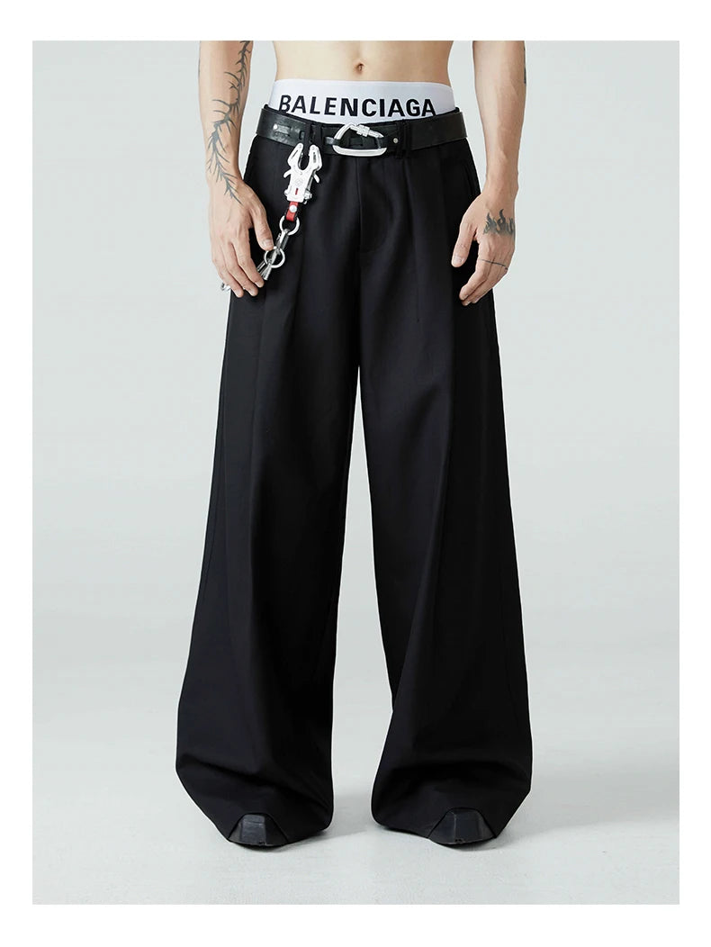 Mauroicardi Spring Autumn Long Loose Casual Baggy Flowy Soft Black Pleated Wide Leg Pants Men Luxury Designer Emo Clothing 2024