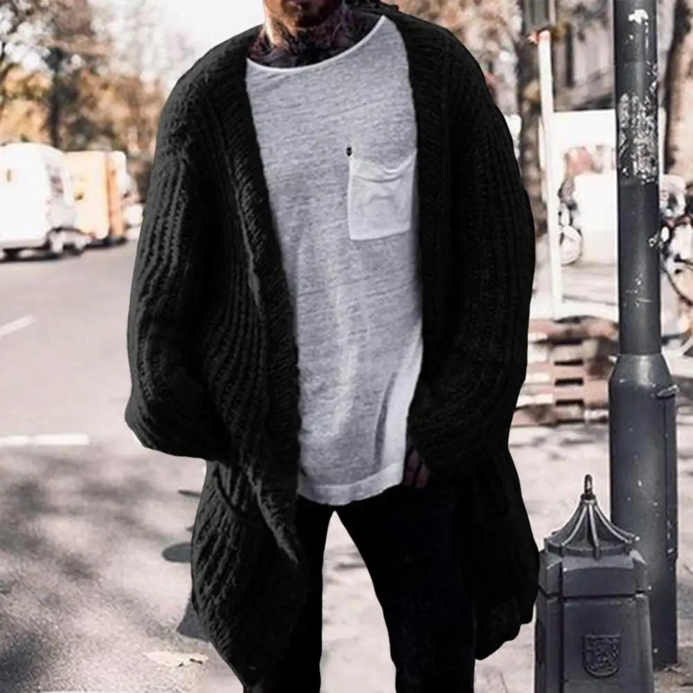 Winter Men's Cardigan Sweater Long Sleeve V Neck Loose Streetwear Knitted Mid Length Coat Men Clothing