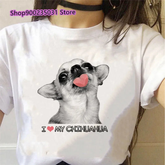 I Love My Chihuahua Graphic Tees Women Funny White Short Sleeve Top Female T-Shirt Lady Tshirt Dog Lover Birthday Gift Vintage