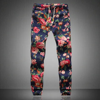 Euro Size New Fashion Spring Men Floral Print Joggers Male Casual Summer Pants Mens Sweatpants Linen Pants Men Trousers