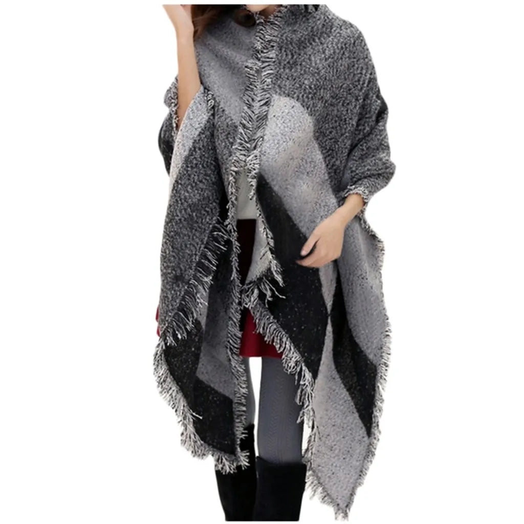 Women Contrast Color Tassel Scarf Retro Female Multi-Purpose Shawl Scarf шарф женский Elegant Womens Shawl Scarf Winter 2024 스카프