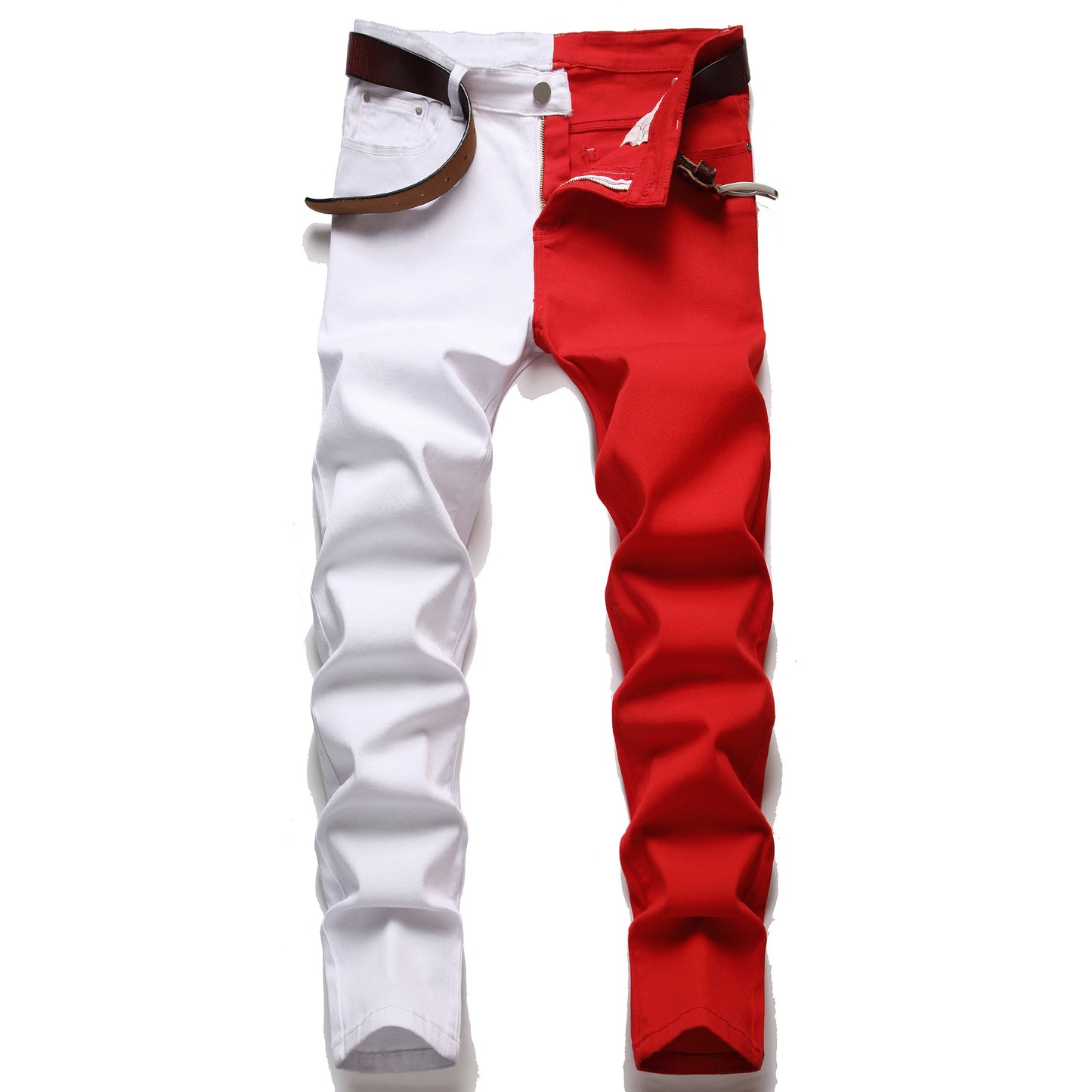 Two Colors Spliced Into Jeans Men's Fashion Casual Trousers and Shorts Red Green Yellow Denim Pants 28-38