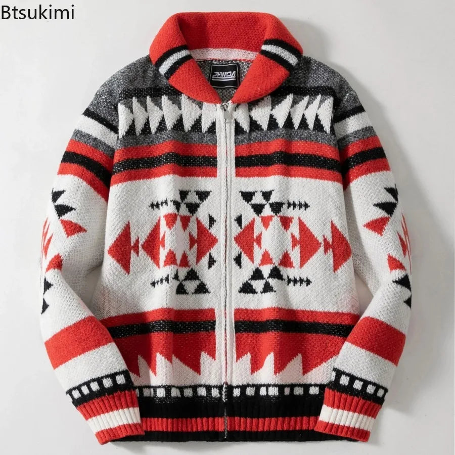 New Men's Long Sleeve Casual Knitted Sweaters High-grade Jacquard Lapel Cardigan Tops Autumn Winter Men Clothing Sweater Coats