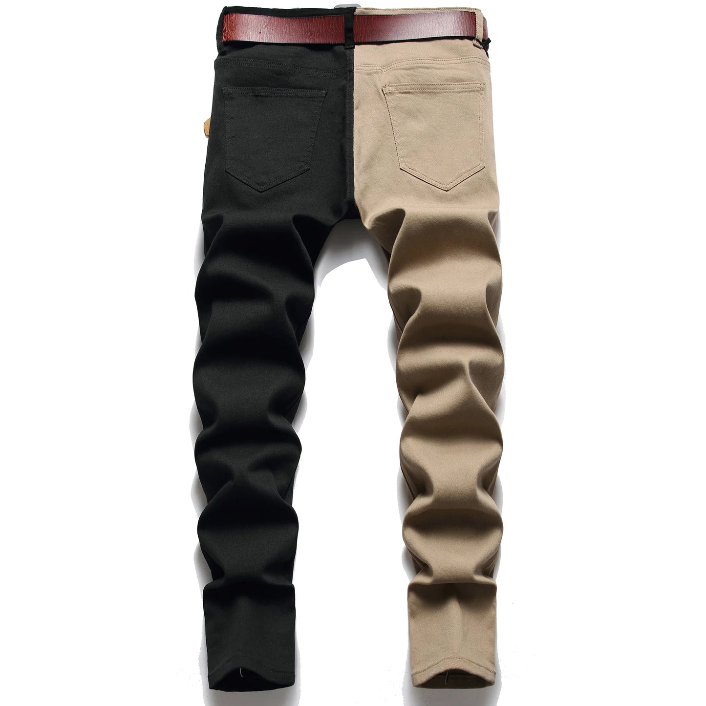 Two Colors Spliced Into Jeans Men's Fashion Casual Trousers and Shorts Red Green Yellow Denim Pants 28-38