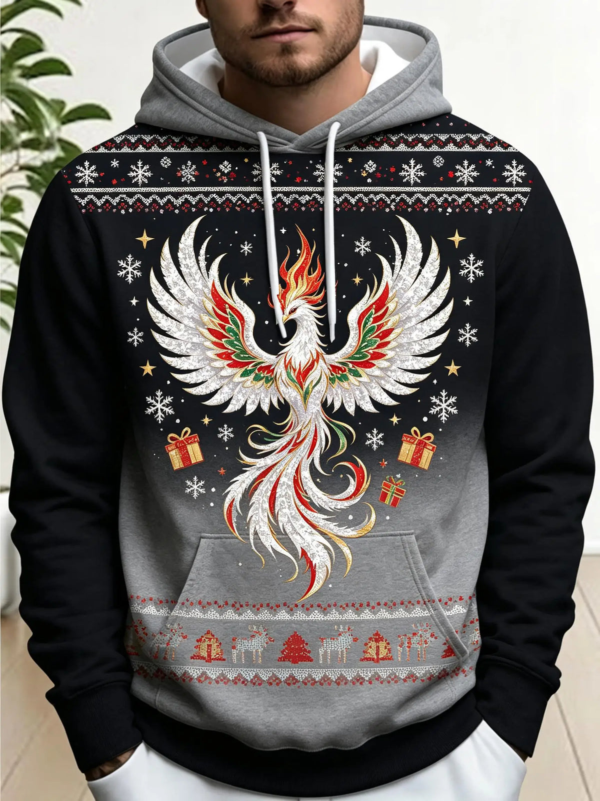 2026 Men Thin Sweatshirt Autumn Winter Hoodie Xmas Santa Snowman Mountain Graphic Print Long Sleeve Male Tops Men's Clothes