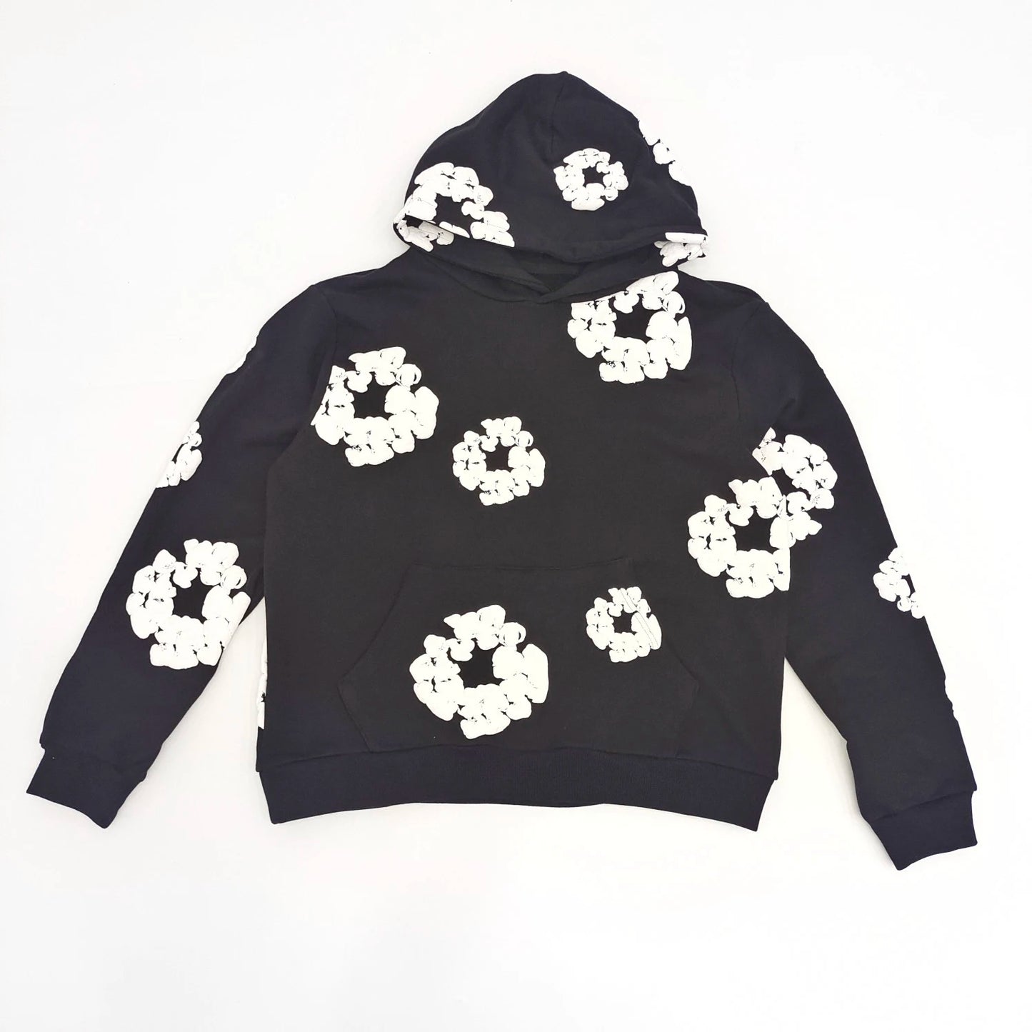 ZXDFTR Spring Fall Men's High Street Hip Hop Flower Sports Denim Hoodie