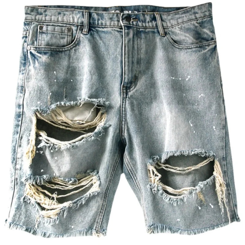 Summer Men's Fashion Hiphop Hole Denim Shorts Rough Edge Beggars Capris Men Jeans Short Pants