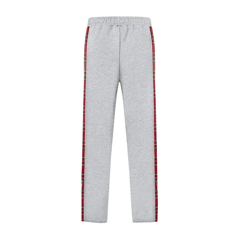 American New Men's Sports Pants Spring and Autumn Breasted Plaid Stitching Design Casual Pants Loose Straight Men's Sweatpants