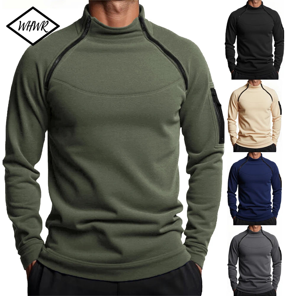 Men's Warm Polar Fleece Hoodies Spring Autumn Winter Tactical Long Sleeve Pullover Fashion Zipper Design Sweatshirt Streetwear