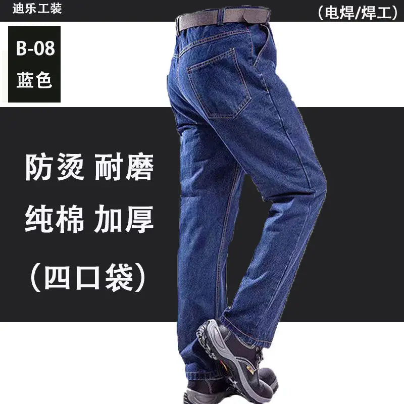 Overalls Pants Men's Clothing Trousers Wear-Resistant Anti-Scald Thickening Cotton Workwear Denim Work Pants Multiple pockets