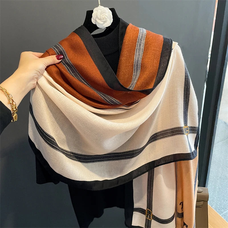 Luxury Brand 2023 Winter Women Scarf Beach Horse Shawl Cotton Lady Fashion Chain Scarves Bandana Pashmina Wrap Hijab Muffler