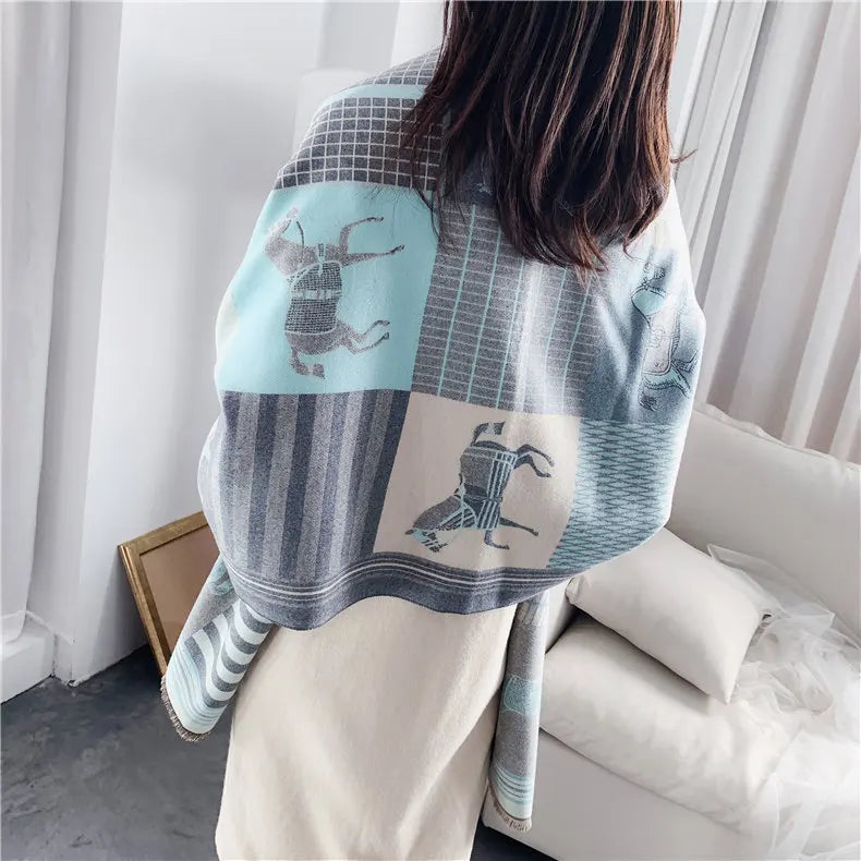 Winter Cashmere Scarf Women Luxury Horse Print Female Shawl Wrap Scarves Lady Thick Warm Blanket Gift Echarpe Pashmina