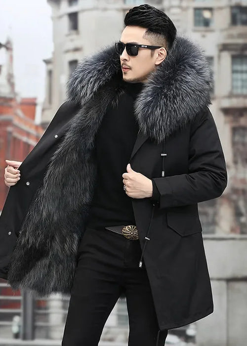 Thick Warm Coat Men Winter Coat  Winter Men's Parker Coat Medium and Long Fur In One Thermal Fur Jacket Men's Detachable Liner