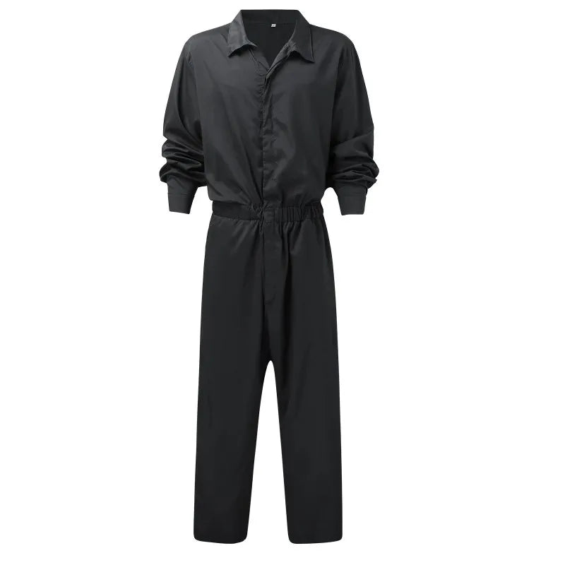 Men Solid Color Jumpsuit Playsuit  Buttons Casual Cargo Clothes Overalls Turn Down Collar Long Sleeve Oversized Waist Pants