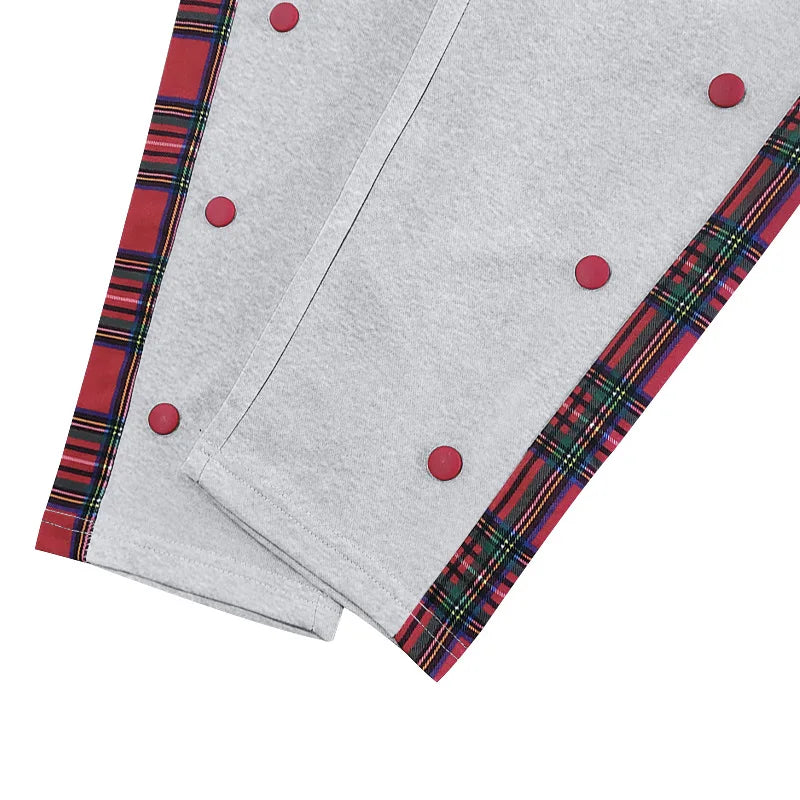 American New Men's Sports Pants Spring and Autumn Breasted Plaid Stitching Design Casual Pants Loose Straight Men's Sweatpants