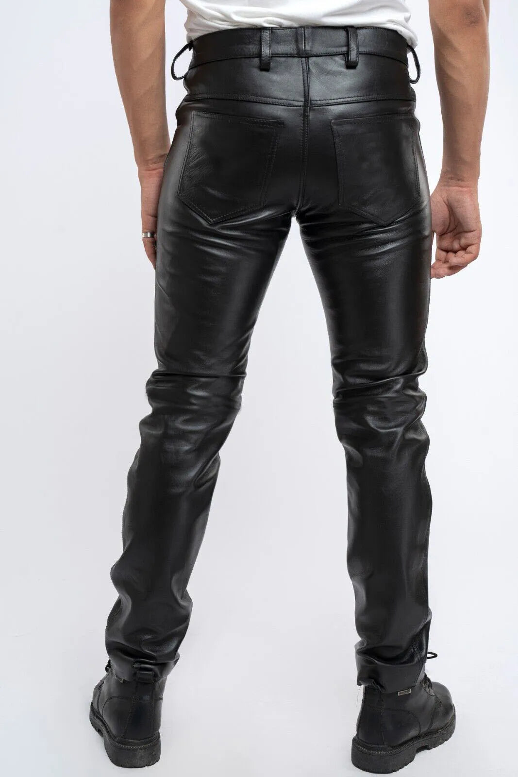 Men Leather Pants Slim PU Leather Trousers Fashion Elastic Motorcycle Leather Pants Waterproof Oil-Proof Male Bottoms