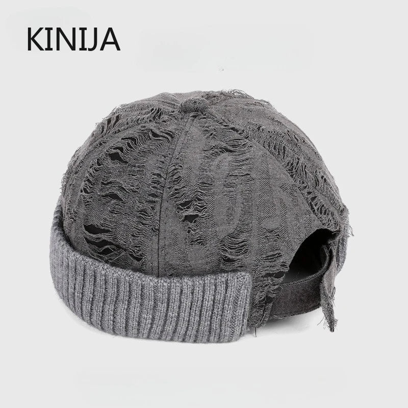 Men's Beanie Cap Knit Hat Boy Skullcap Sailor Cap Cuffs Solid Color Unisex Autumn Warm Cap Korean Version Small Face Cold Hat