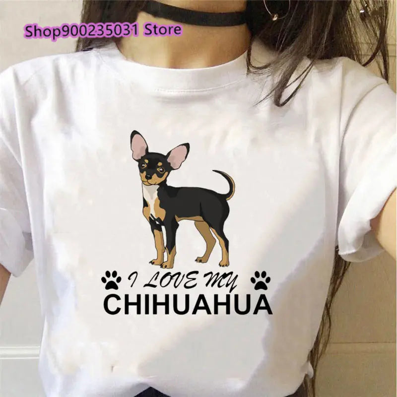 I Love My Chihuahua Graphic Tees Women Funny White Short Sleeve Top Female T-Shirt Lady Tshirt Dog Lover Birthday Gift Vintage