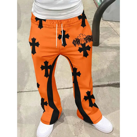 Men's Trendy Hip - hop Style Casual Sweatpants Striking Flame Elements Paired with "RICH SOON" Eye - catching for Street Wear