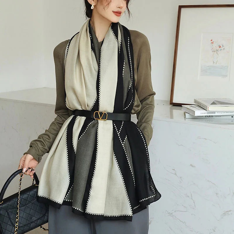 Plain Stripe Cotton Scarf for Women Winter Warm Tassel Linen Pashmina Scarves Hijab Lady Foulard Shawls Wraps Female Bandana New