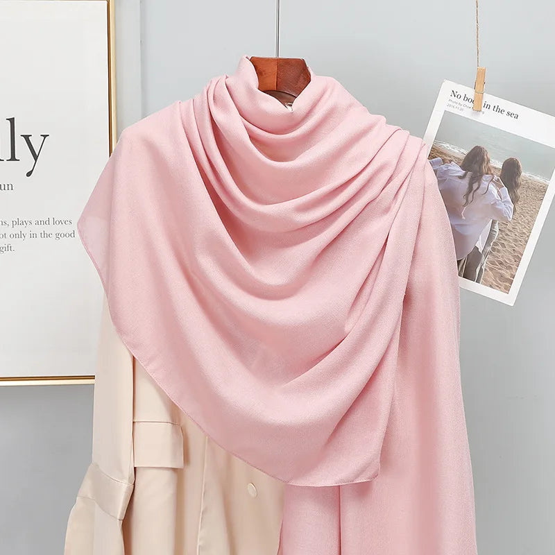 Plain Stripe Cotton Scarf for Women Winter Warm Tassel Linen Pashmina Scarves Hijab Lady Foulard Shawls Wraps Female Bandana New