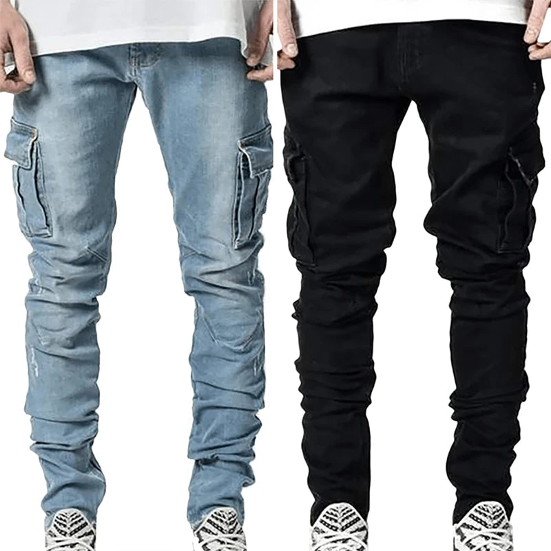 Jeans Man Pants Casual Cotton Denim Trousers Multi Pocket Cargo Pants Men Fashion Denim Trousers Men's Side Pockets Cargo jeans