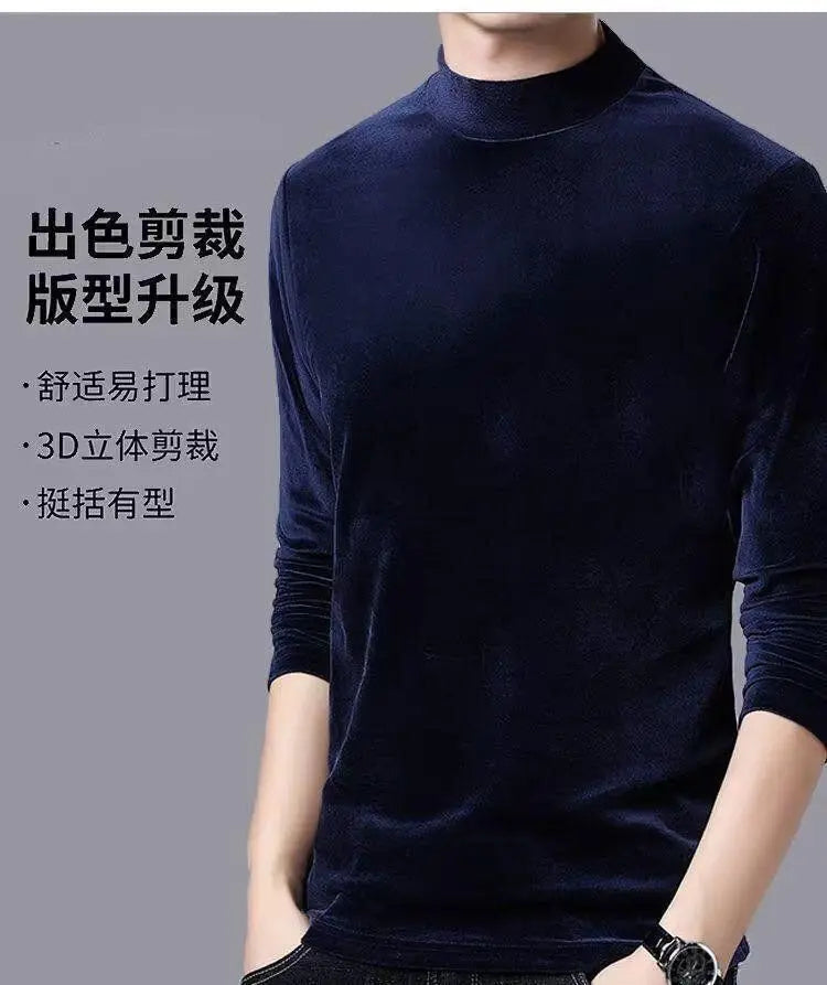 Men's Sweatshirt Velvet Half Turtleneck Sweater Autumn Winter Printed Long-sleeved Top Versatile